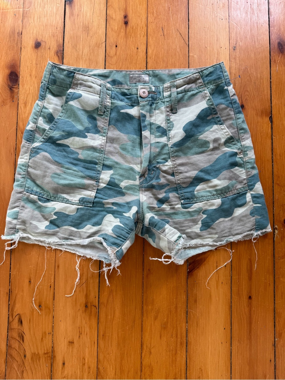 Mother 26 Blue Green Camo The Shaker Crop Shorts Women Assembled In USA